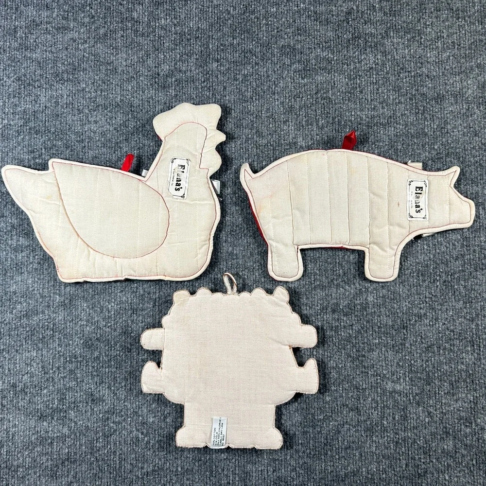 Grandmacore Vintage Farm Pot Holder Chicken Pig Quilted Lot 3 Cottage Christmas